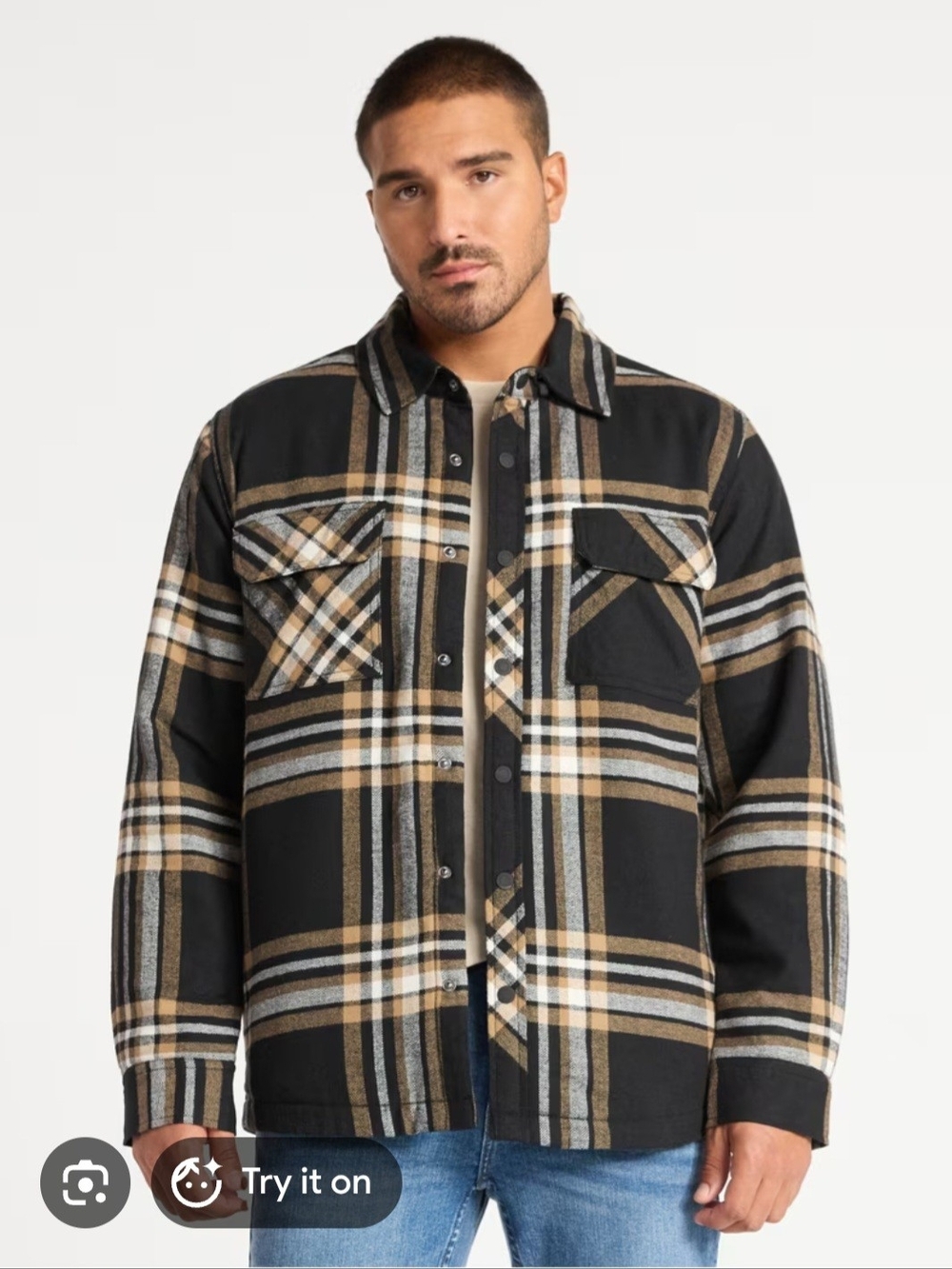 George Black and Tan Plaid Lightweight Shacket